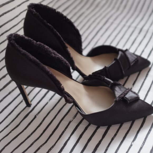 Lord & Taylor Vale Satin Pump Heels Fringe Trim D’Orsay - Picture 10 of 13